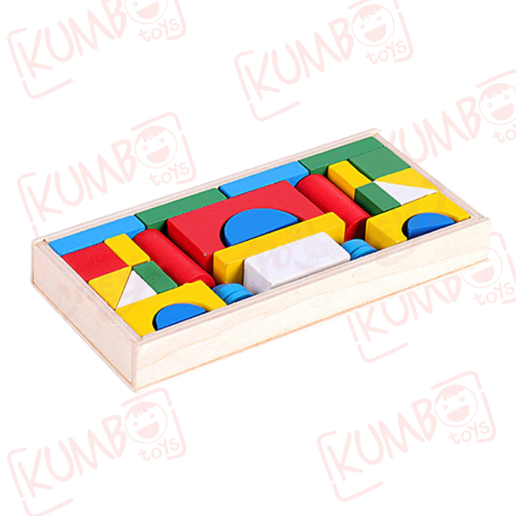 Mainan Edukasi Anak Mini Castle Block Bangunan Kayu Geometri Puzzle Kastil Warna