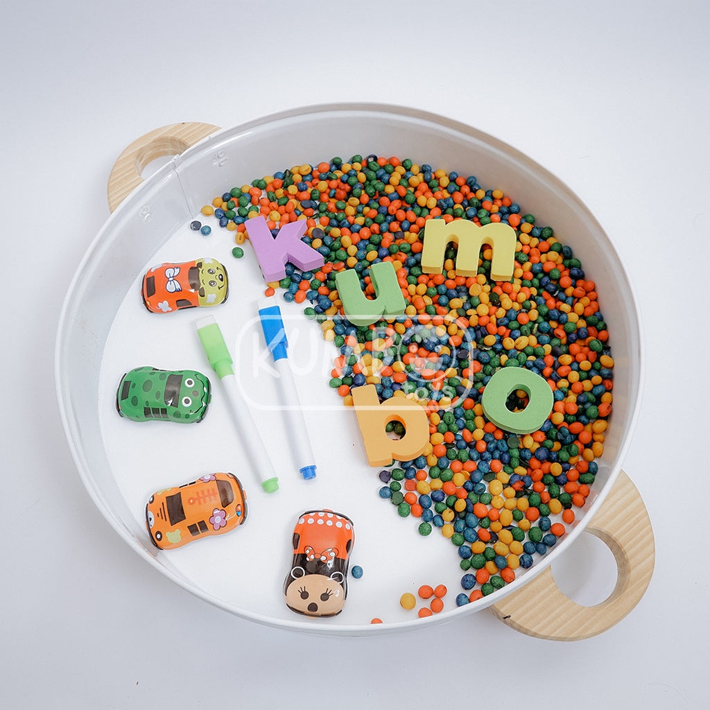 Tray Montessori Tray Bulat Putih Sensory Tray Nampan Bermain