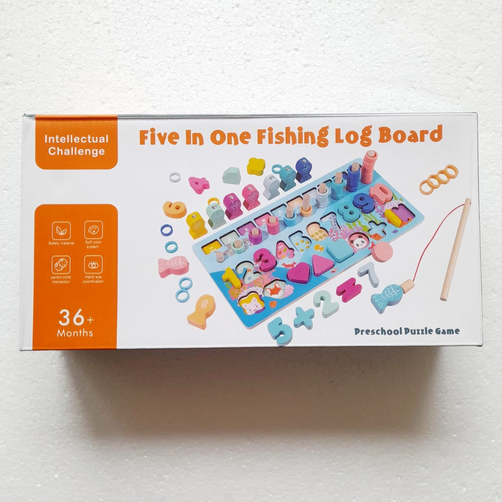 Mainan Edukasi Anak 5 In 1 Fishing Puzzle Game Wooden Puzzle Fishing Log Board