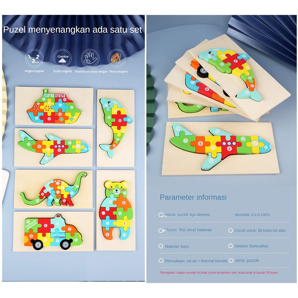 Mainan Edukasi Puzzle Kayu Anak 3D Jigsaw Puzzle Number