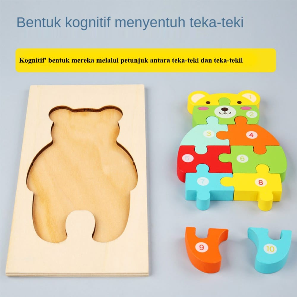 Mainan Edukasi Puzzle Kayu Anak 3D Jigsaw Puzzle Number