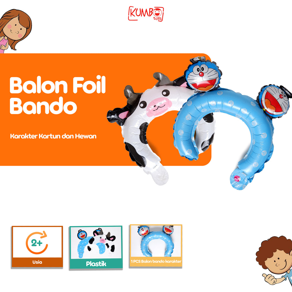 Mainan Anak Balon Foil Bando Karakter Kartun dan Hewan