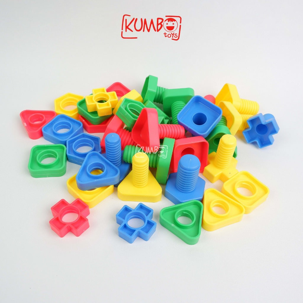 Mainan Edukasi Puzzle Lego Baut Mur Sekrup Tebal Bongkar Pasang Screw Nuts