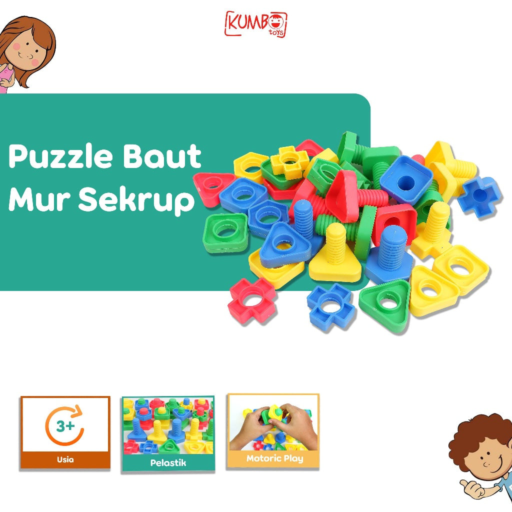 Mainan Edukasi Puzzle Lego Baut Mur Sekrup Tebal Bongkar Pasang Screw Nuts