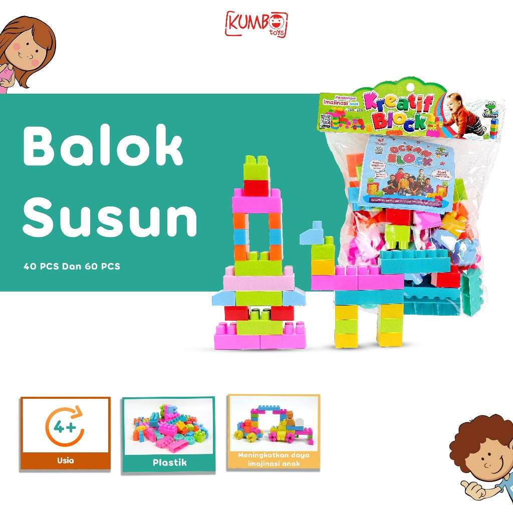 Mainan Edukasi Anak Block Besar Isi 60 Mainan Balok Susun