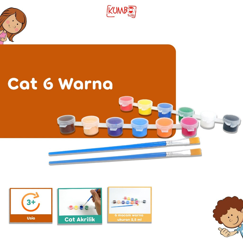 Mainan Edukasi Anak Cat 6 Warna dan Kuas