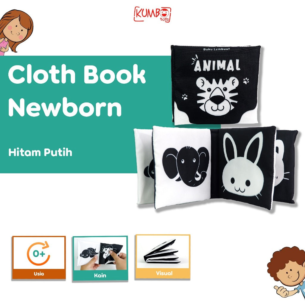 Mainan Edukasi Buku Bantal Bayi Cloth Book Newborn Kontras Hitam Putih Buku Cerita Bayi Bahan Kain