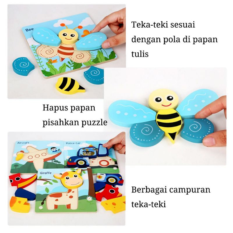 Mainan Edukasi Puzzle Bayi Anak 3D Wooden Puzzle