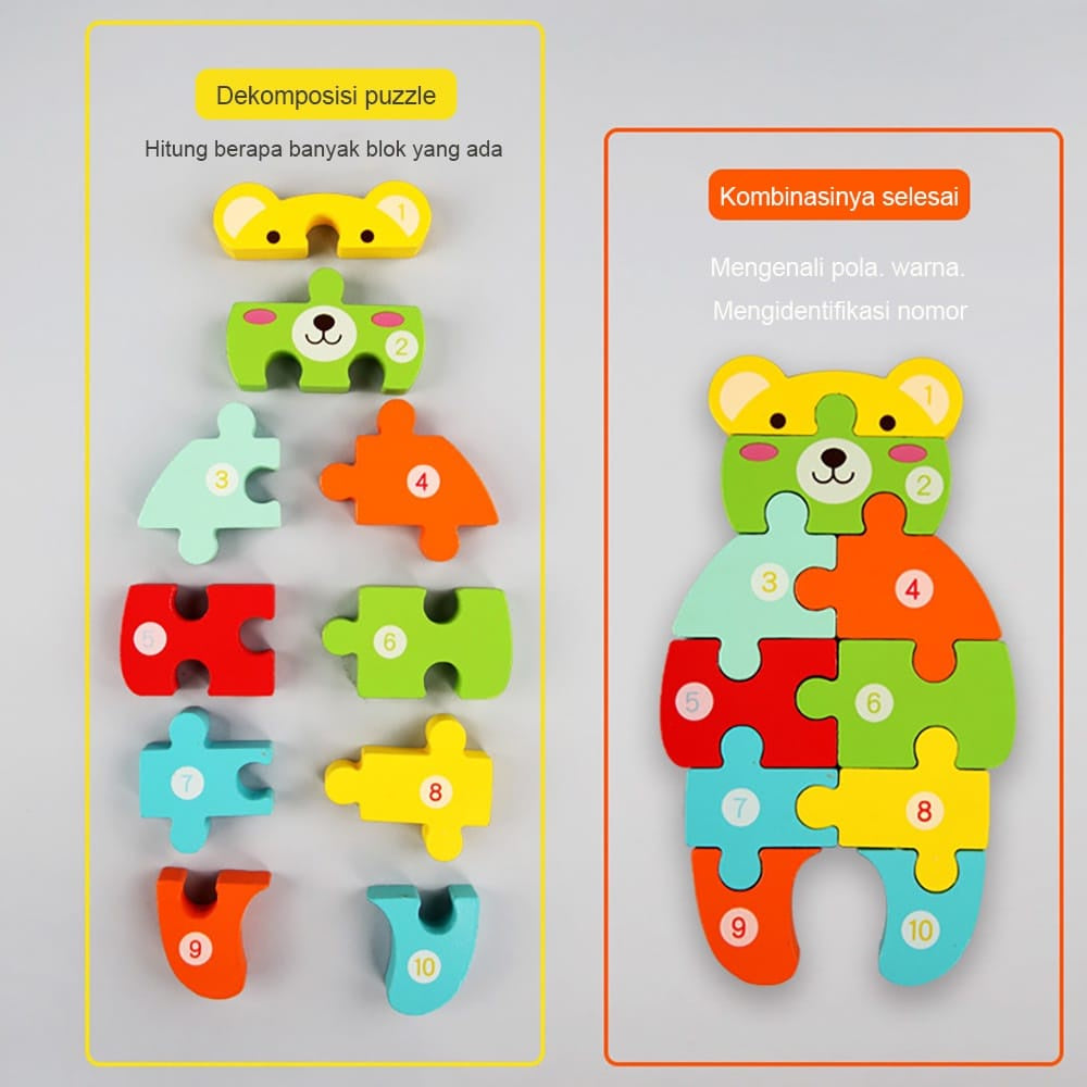 Mainan Edukasi Puzzle Kayu Anak 3D Jigsaw Puzzle Number