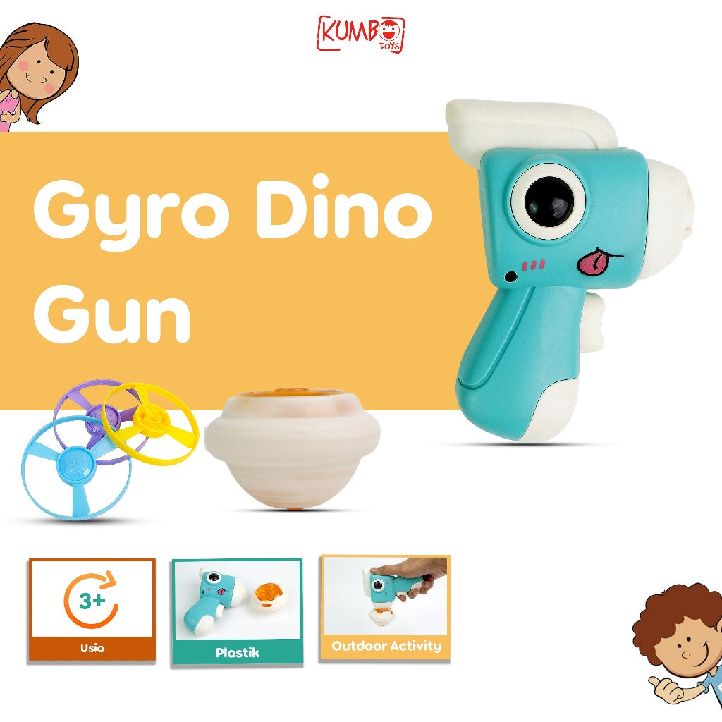 Mainan Edukasi Anak DINOSAURUS GYRO GUN Gangsing Baling LED