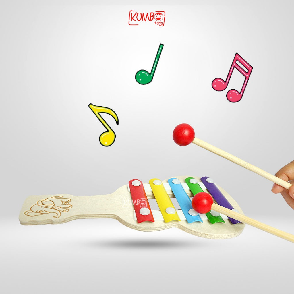 Mainan Edukasi Xylophone Gitar Kayu Anak 5 Notes Musical Instrument Wooden Small Size for Kids