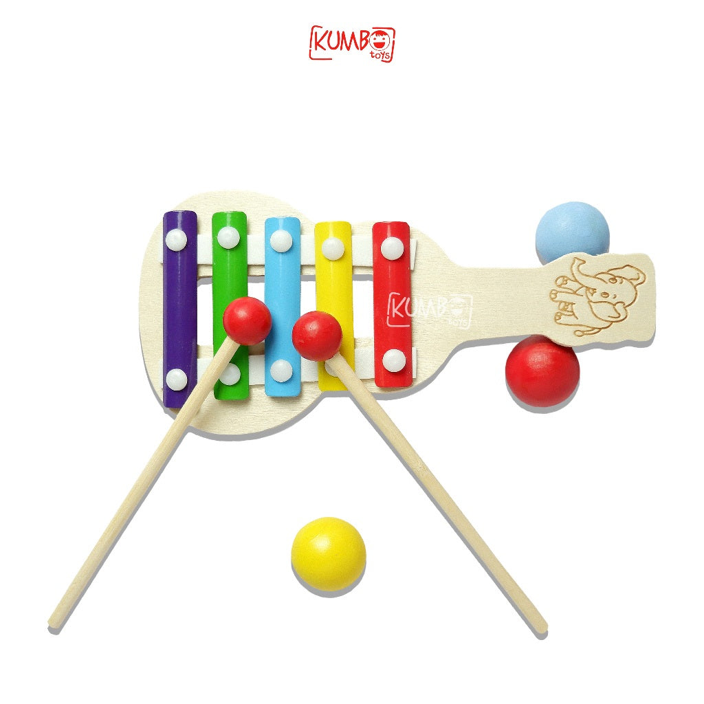 Mainan Edukasi Xylophone Gitar Kayu Anak 5 Notes Musical Instrument Wooden Small Size for Kids