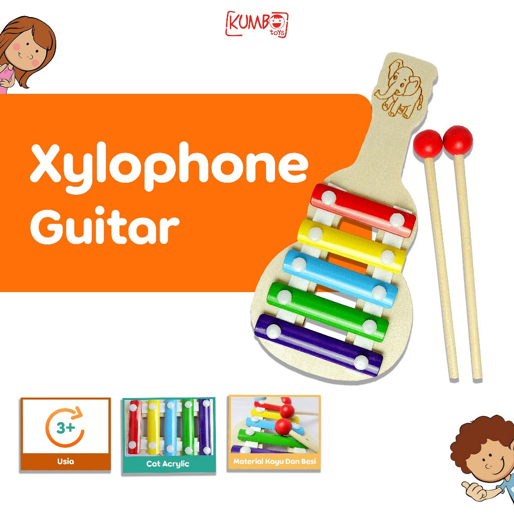 Mainan Edukasi Xylophone Gitar Kayu Anak 5 Notes Musical Instrument Wooden Small Size for Kids