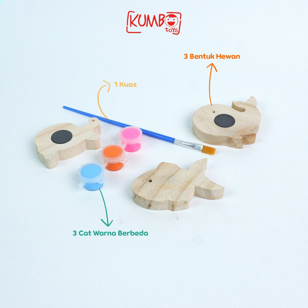 Mainan Edukasi Magnet Hewan Tempelan Kulkas Bahan Kayu Anak DIY Lukis Mewarnai