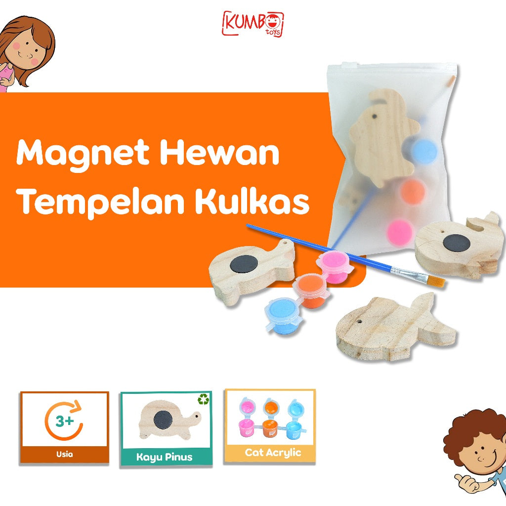 Mainan Edukasi Magnet Hewan Tempelan Kulkas Bahan Kayu Anak DIY Lukis Mewarnai
