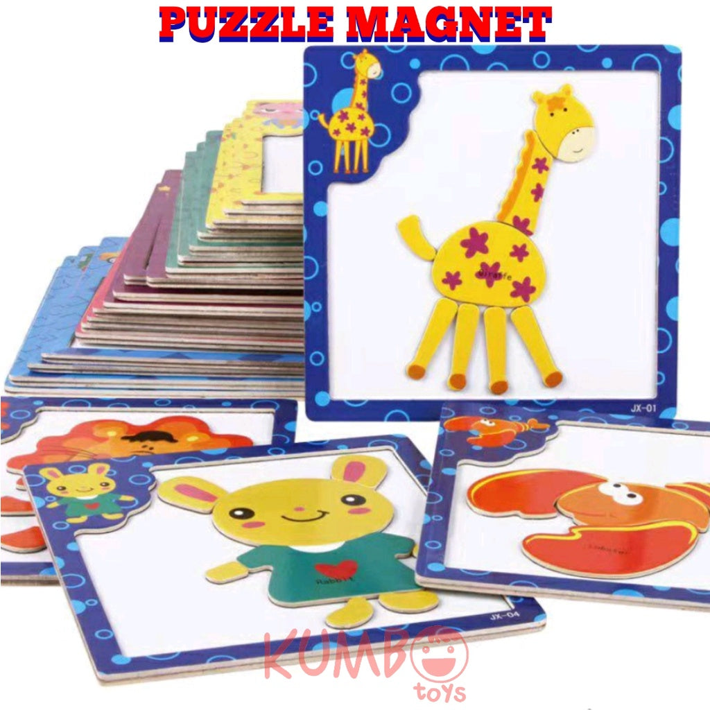 Mainan Edukasi Anak Puzzle Magnet Kayu Hewan Kendaraan Jigsaw Wooden