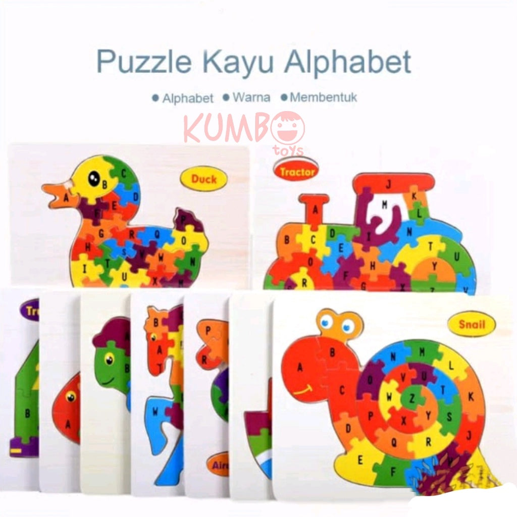 Mainan Edukasi Puzzle Kayu Shape Mix Warna Alphabet Bentuk Hewan Transport Jigsaw