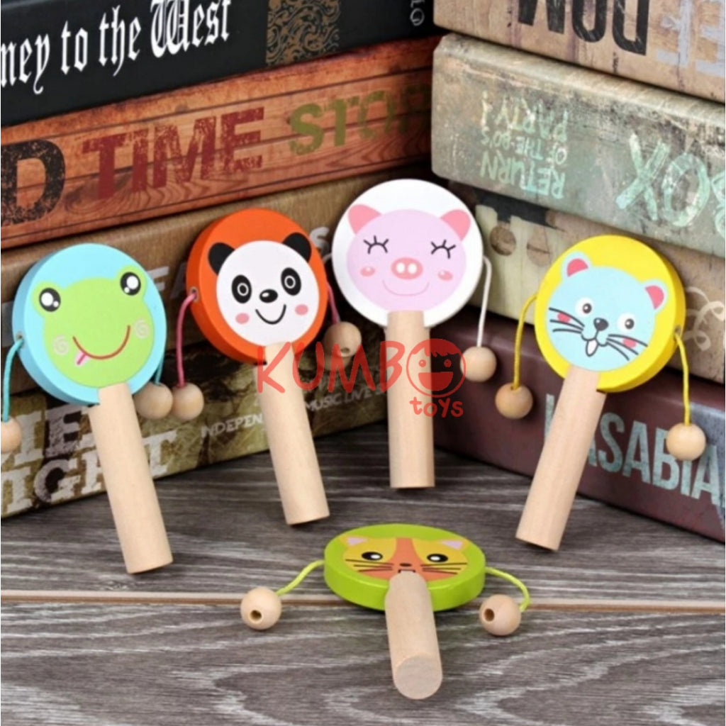 Mainan Edukasi Alat Musik Anak Rattle Drum Tepuk Kayu Clapper Wooden Hand Drum Kayu