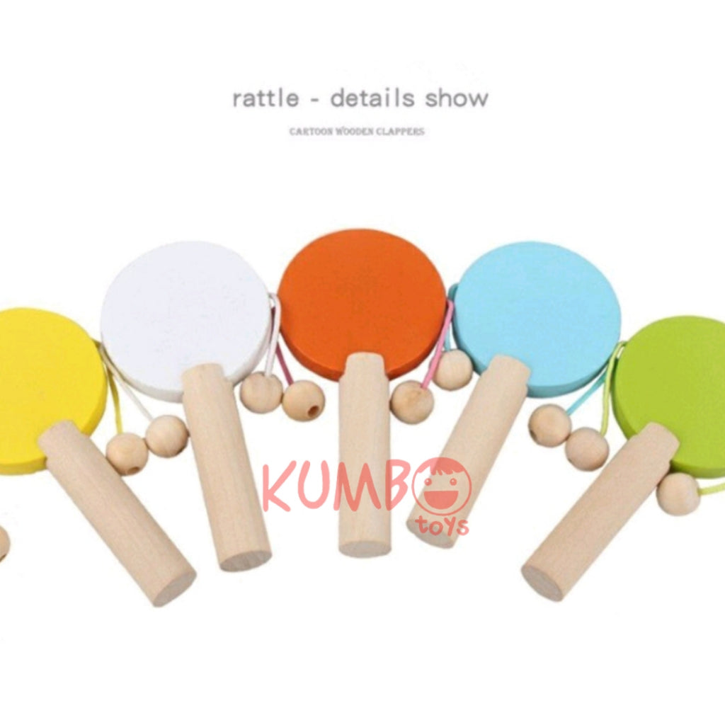 Mainan Edukasi Alat Musik Anak Rattle Drum Tepuk Kayu Clapper Wooden Hand Drum Kayu
