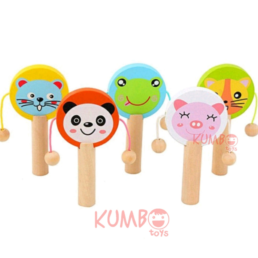Mainan Edukasi Alat Musik Anak Rattle Drum Tepuk Kayu Clapper Wooden Hand Drum Kayu