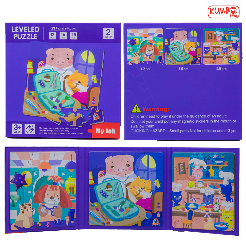 Mainan Edukasi Anak Leveled Puzzle Magnet 3 in 1 Buku Magnet Step Berlevel