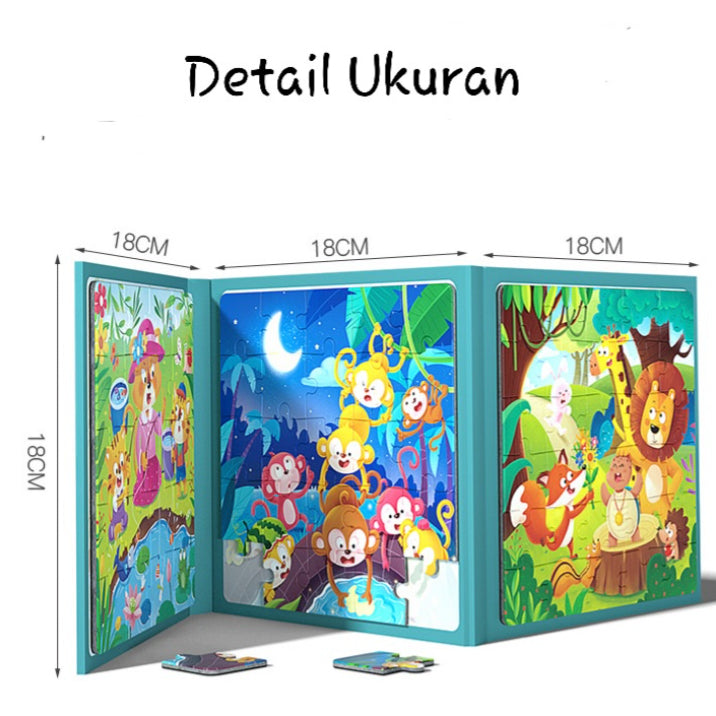 Mainan Edukasi Anak Leveled Puzzle Magnet 3 in 1 Buku Magnet Step Berlevel