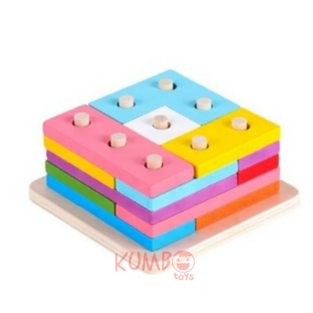Mainan Edukasi Anak Puzzle Kayu Geometri Pilar Kotak Menara Tetris