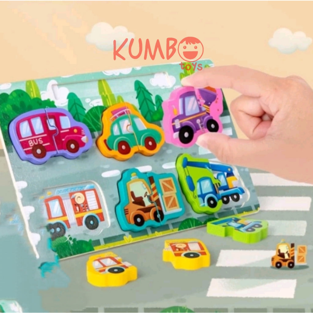 Mainan Edukasi Anak Puzzle 3D Chunky Kayu Papan Tulis 2 in 1