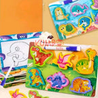 Mainan Edukasi Anak Puzzle 3D Chunky Kayu Papan Tulis 2 in 1