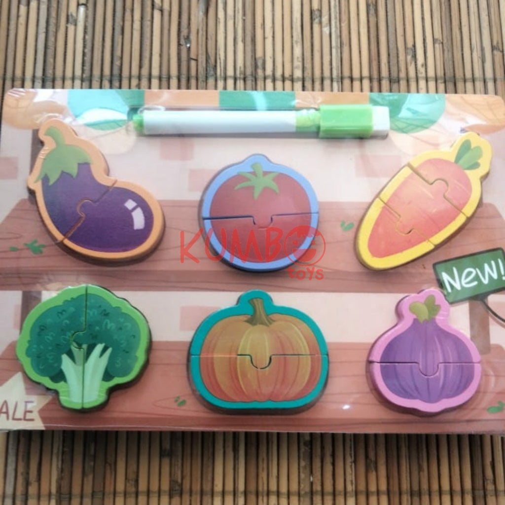 Mainan Edukasi Anak Puzzle 3D Chunky Kayu Papan Tulis 2 in 1