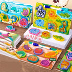 Mainan Edukasi Anak Puzzle 3D Chunky Kayu Papan Tulis 2 in 1