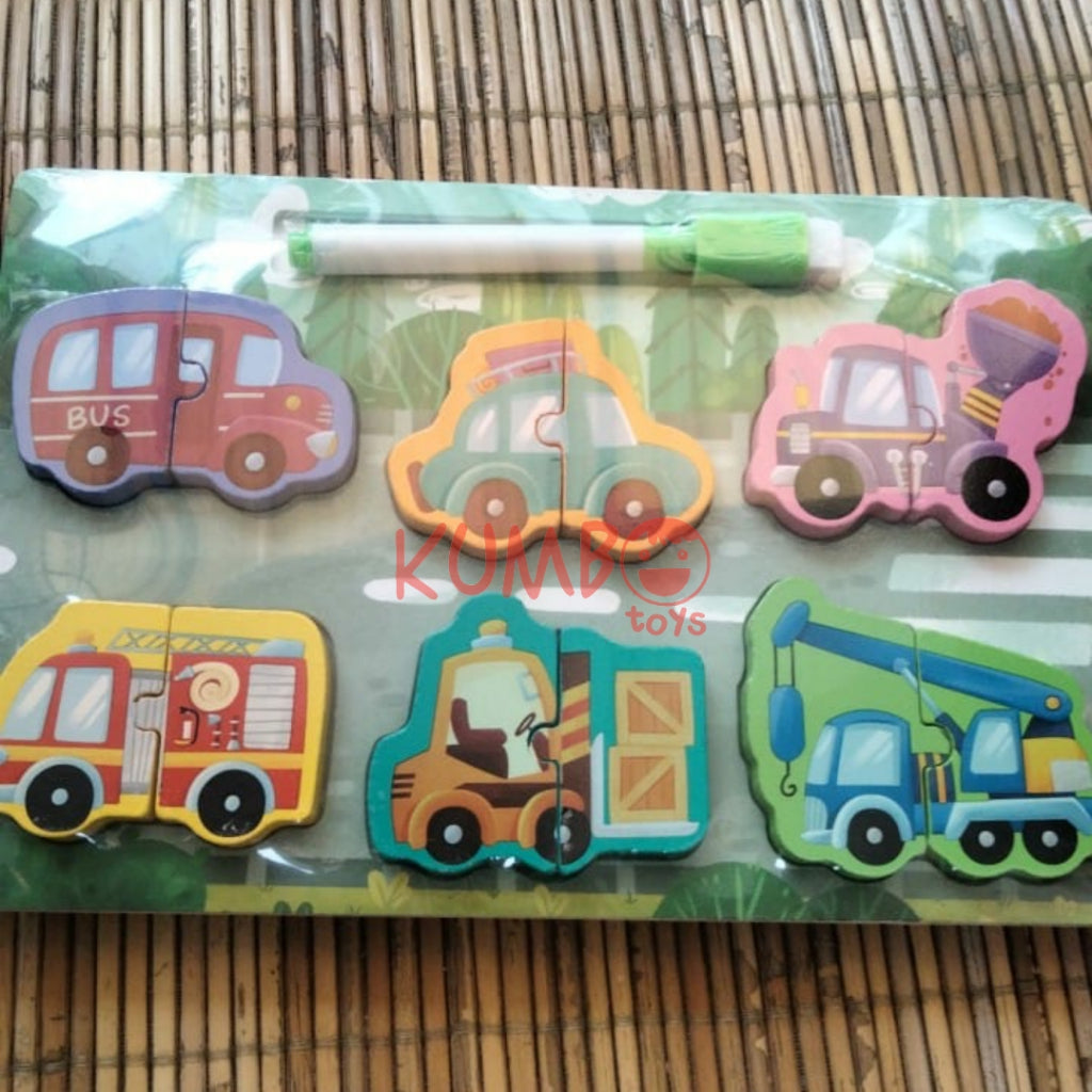 Mainan Edukasi Anak Puzzle 3D Chunky Kayu Papan Tulis 2 in 1