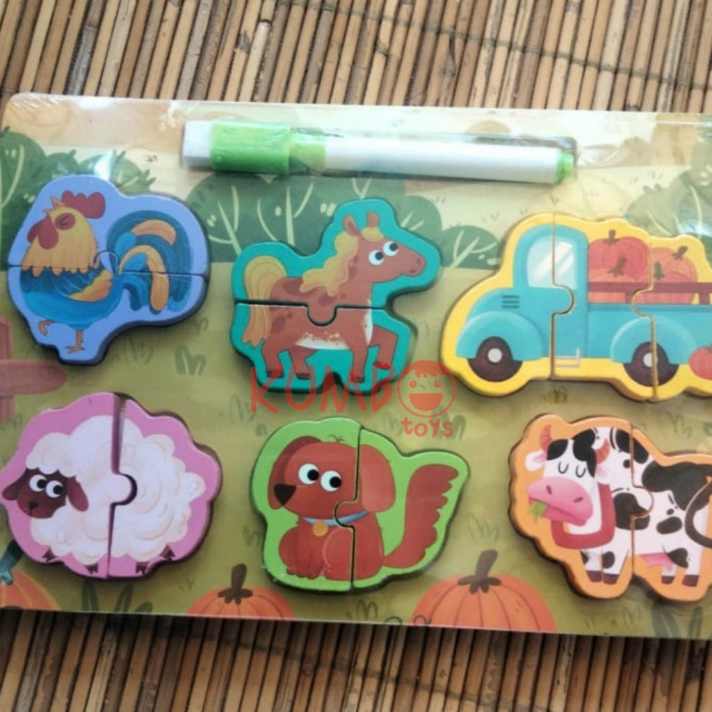 Mainan Edukasi Anak Puzzle 3D Chunky Kayu Papan Tulis 2 in 1