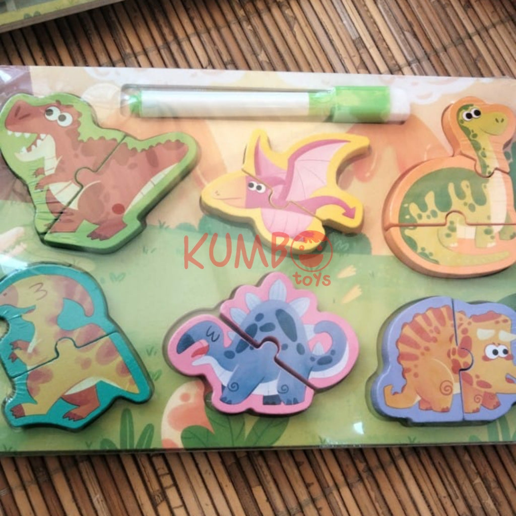 Mainan Edukasi Anak Puzzle 3D Chunky Kayu Papan Tulis 2 in 1