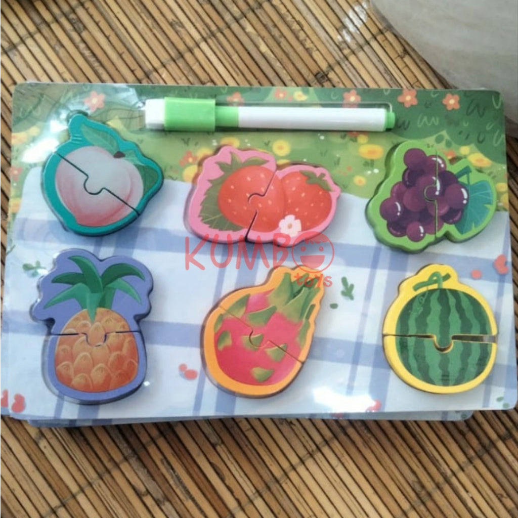 Mainan Edukasi Anak Puzzle 3D Chunky Kayu Papan Tulis 2 in 1