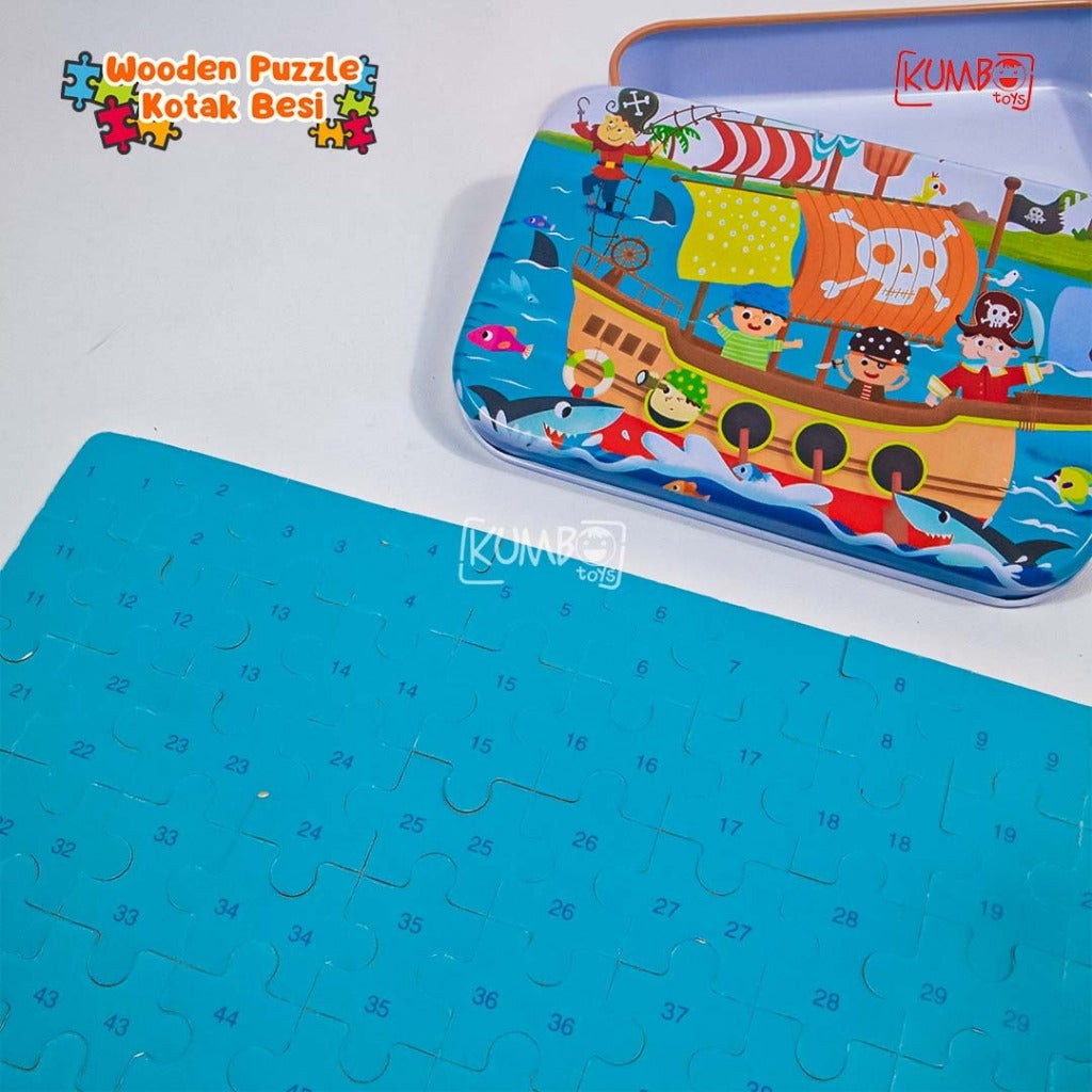 Mainan Edukasi Anak Puzzle Kayu Wooden Puzzle Kotak Besi 60pcs