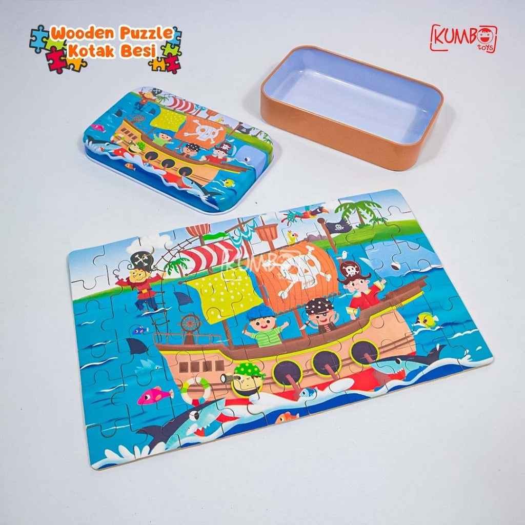 Mainan Edukasi Anak Puzzle Kayu Wooden Puzzle Kotak Besi 60pcs