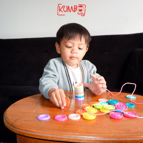 Mainan Montessori Meronce Kancing Besar 48 pcs Kancing Jumbo Kancing Gajah