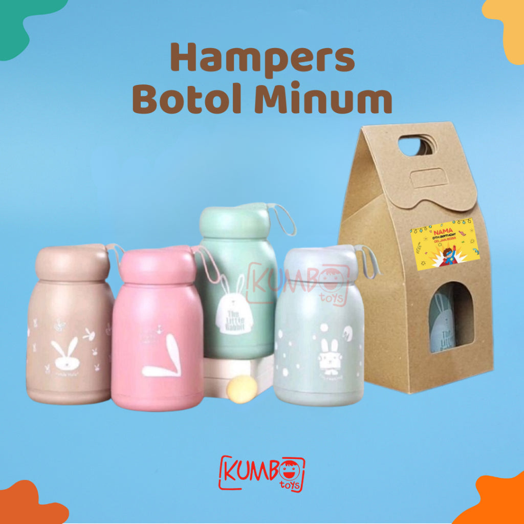 Hampers Ulang Tahun Souvenir Botol / Tumbler Rabbit 330 ml Kemasan Box Kraft Anak