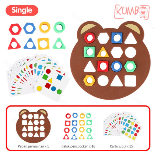 Mainan Edukasi Anak Mencocokan Bentuk Geometri Montessori Toys Beruang Pairing Shape