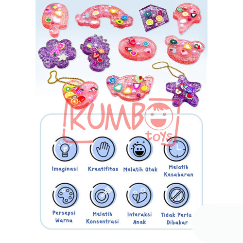 Mainan Edukasi Anak DIY Crystal Glue Manik Resin Aksesoris Gantungan Kunci