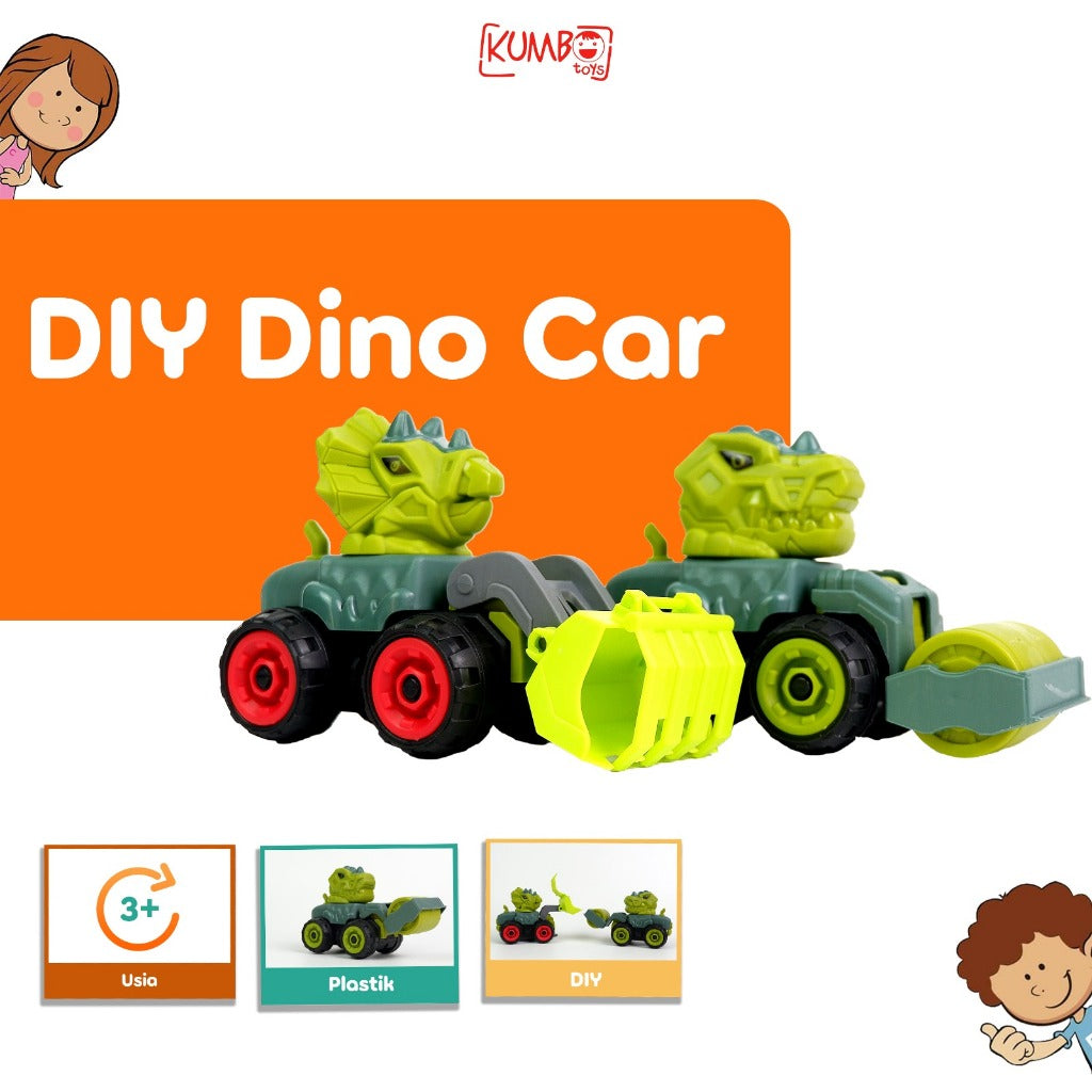 Mainan Edukasi DIY DINO CAR ASSEMBLY Konstruksi Rakit Mobil