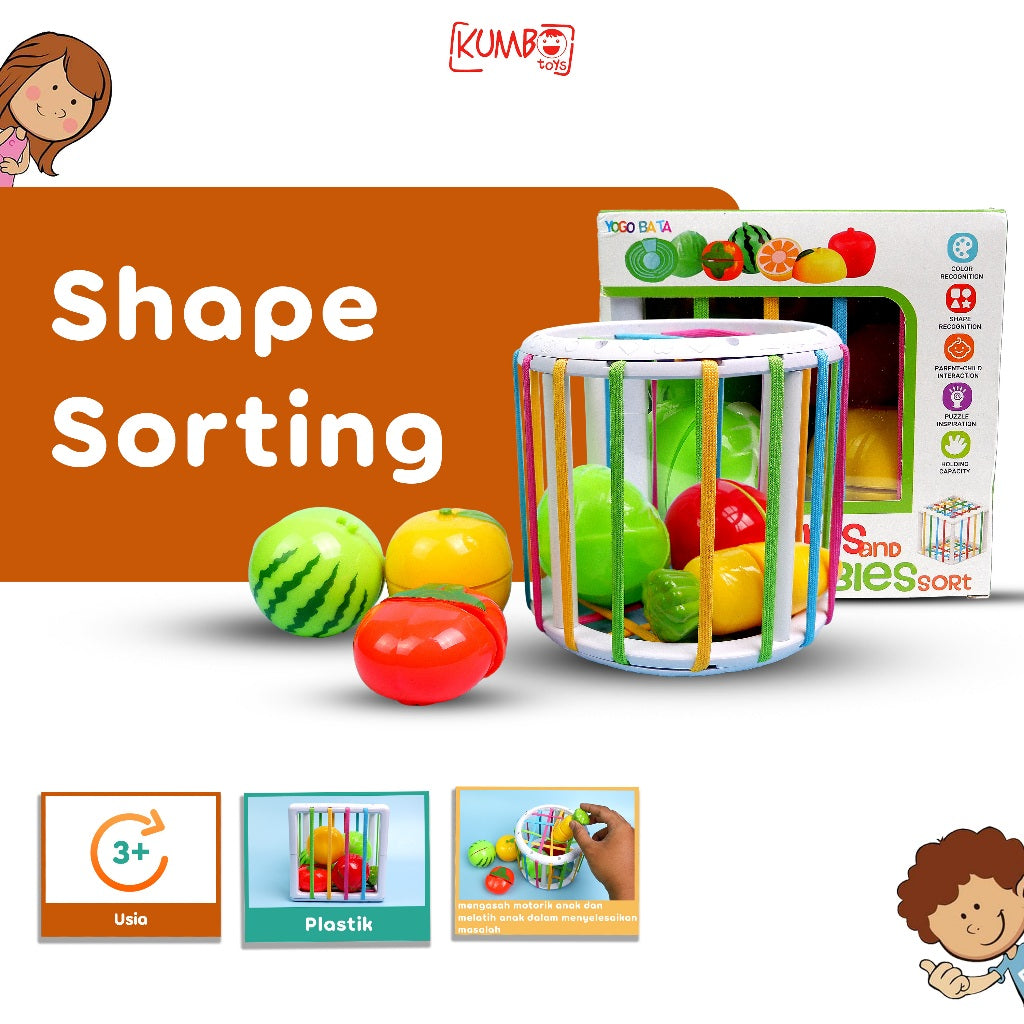Mainan Edukasi Anak Shape Sorting Game Sortir Bentuk Buah dan Sayuran Potong Perekat