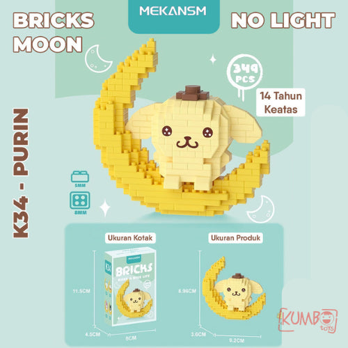 Mainan Edukasi Anak Bricks Moon With And Without Light 3D LED Karakter Sanrio Lucu