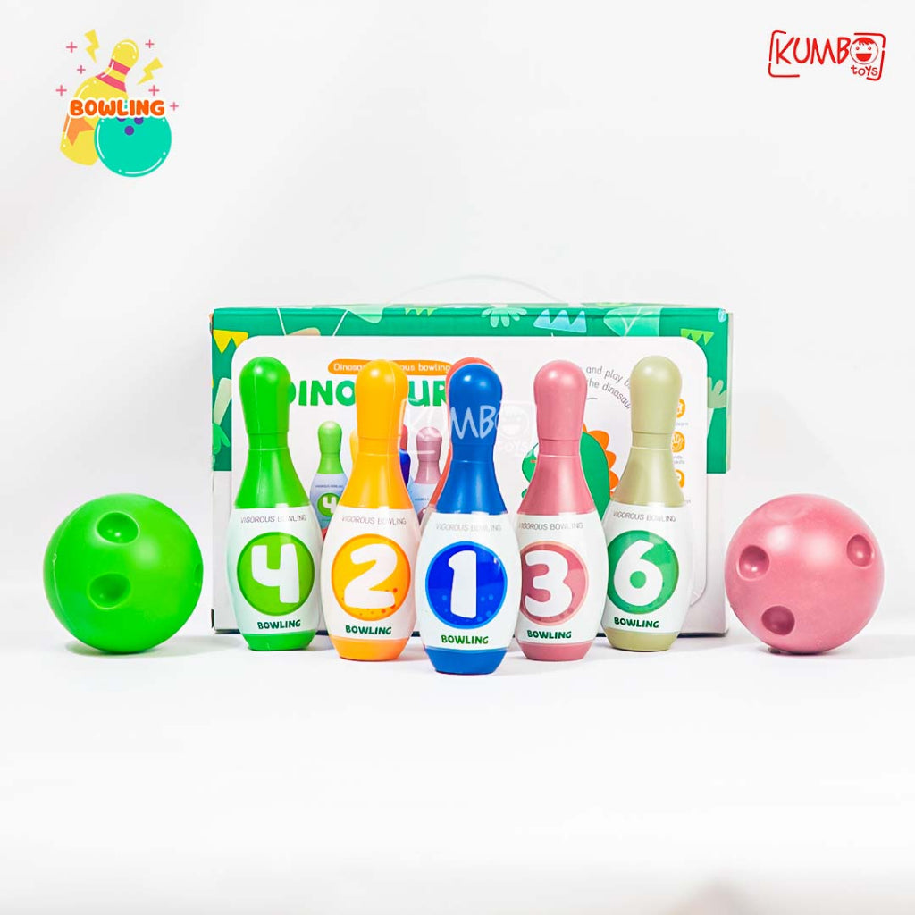 Mainan Edukasi Dinosaur Bowling Ball Set Pin Motif Dinosaurus Olahraga Anak