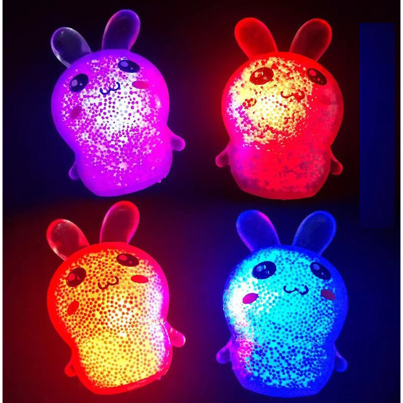 Mainan Anak Squishy Rabbit Bubble With Light Decompression LED Motif Kelinci