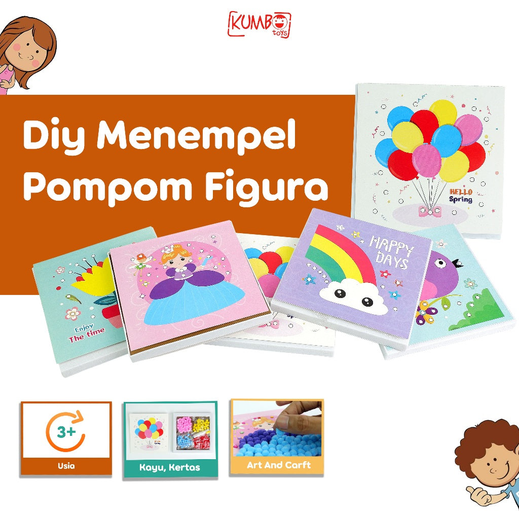 Mainan Edukasi Anak DIY Menempel Pompom Figura Art And Craft Frame