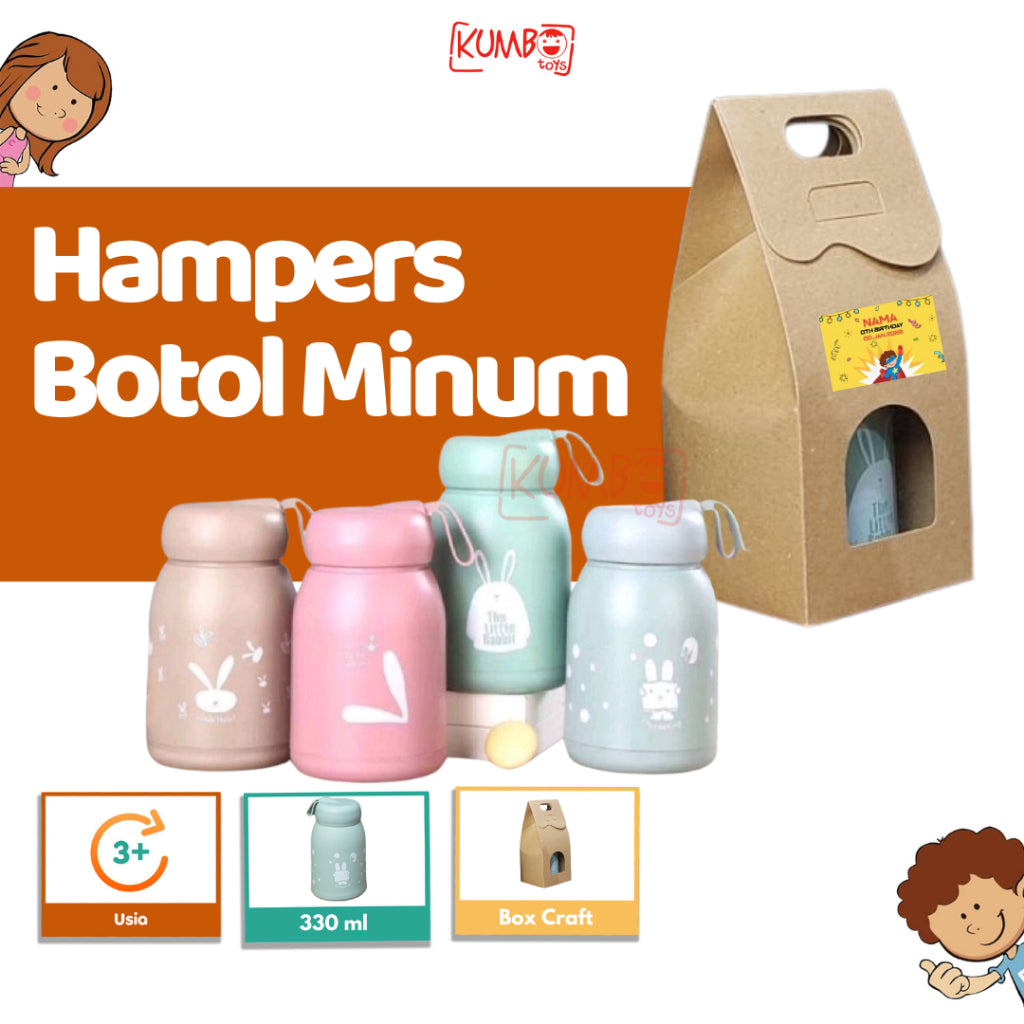 Hampers Ulang Tahun Souvenir Botol / Tumbler Rabbit 330 ml Kemasan Box Kraft Anak