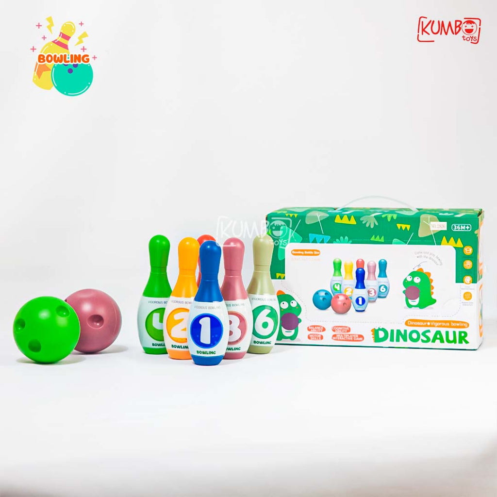 Mainan Edukasi Dinosaur Bowling Ball Set Pin Motif Dinosaurus Olahraga Anak