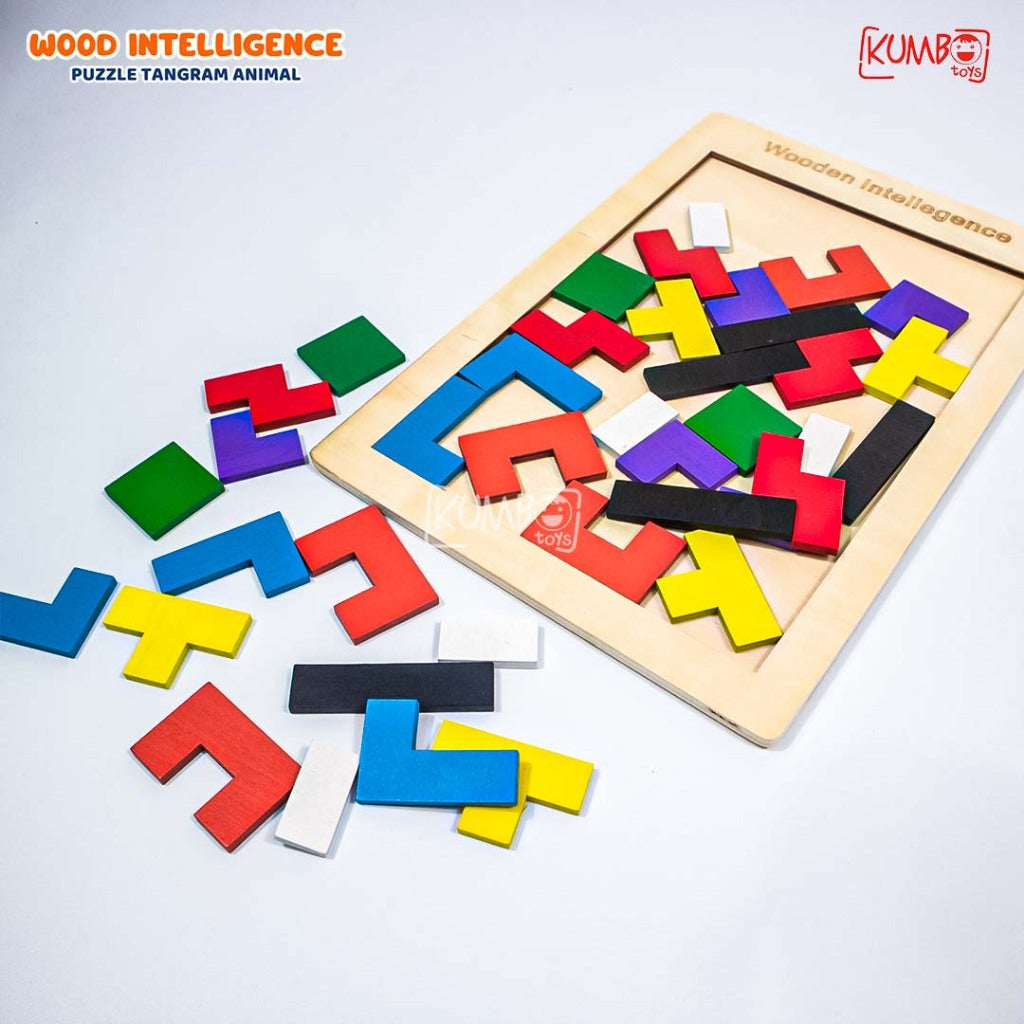 Mainan Edukasi Anak Puzzle Tangram Tetris Geometri Kayu